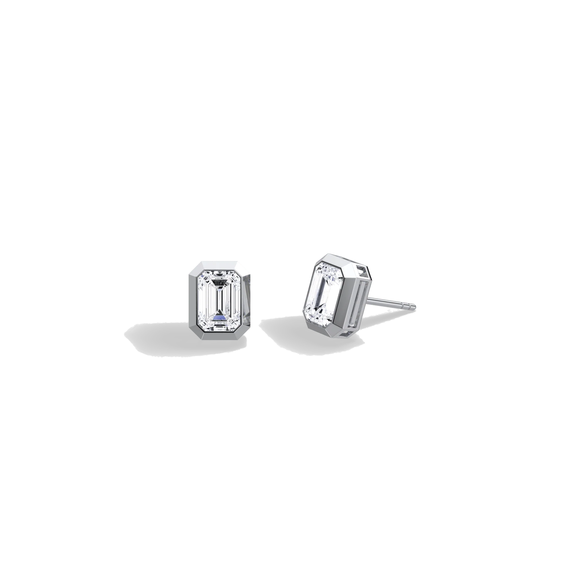 Octagon Bezel Set 2CTW Emerald Cut Solitaire Diamond Stud Earrings - Image 12