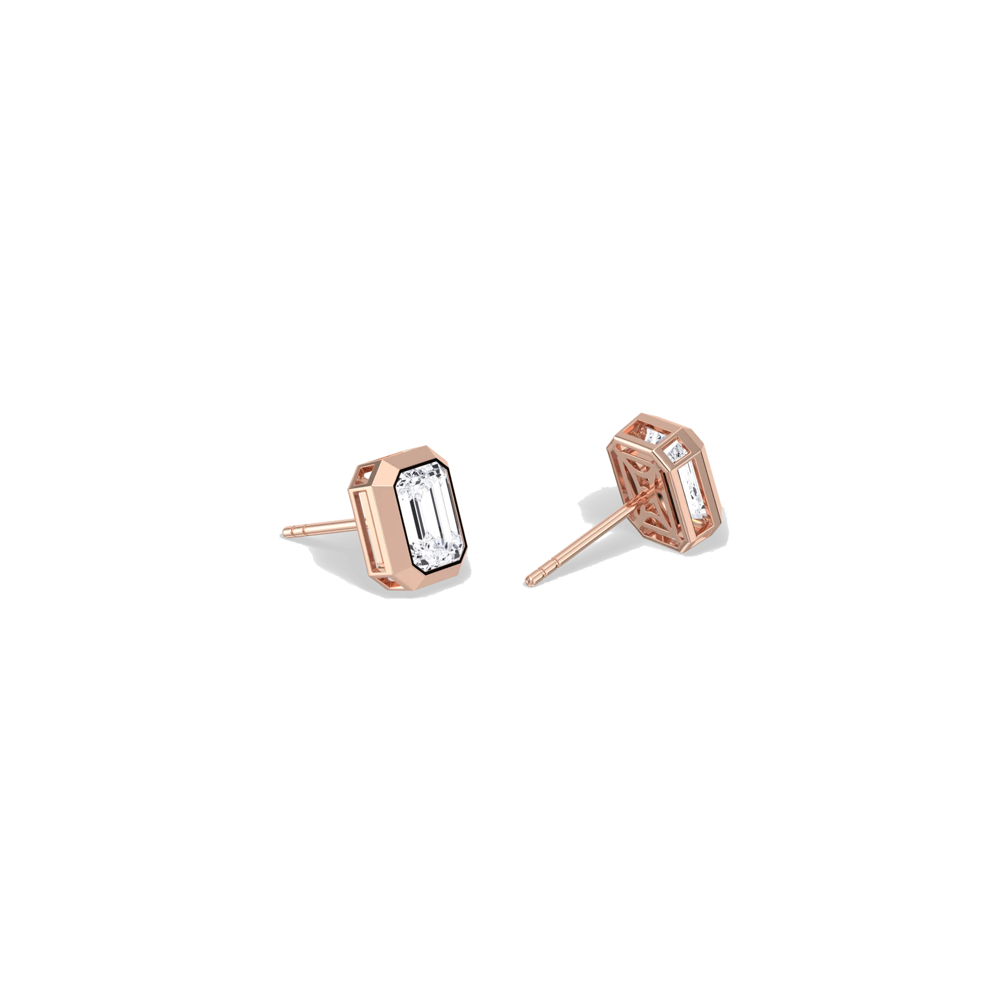 Octagon Bezel Set 2CTW Emerald Cut Solitaire Diamond Stud Earrings - Image 17