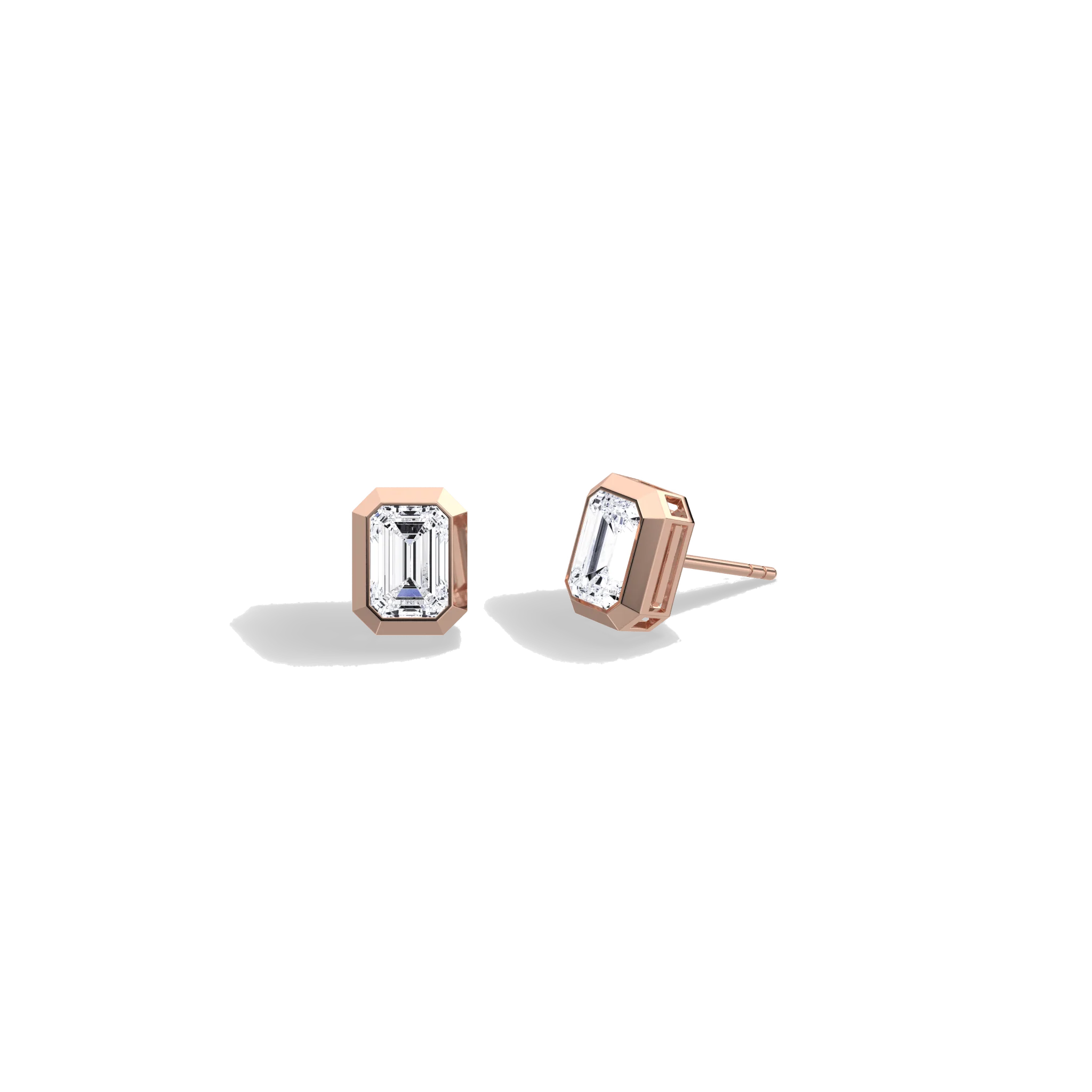 Octagon Bezel Set 2CTW Emerald Cut Solitaire Diamond Stud Earrings - Image 18