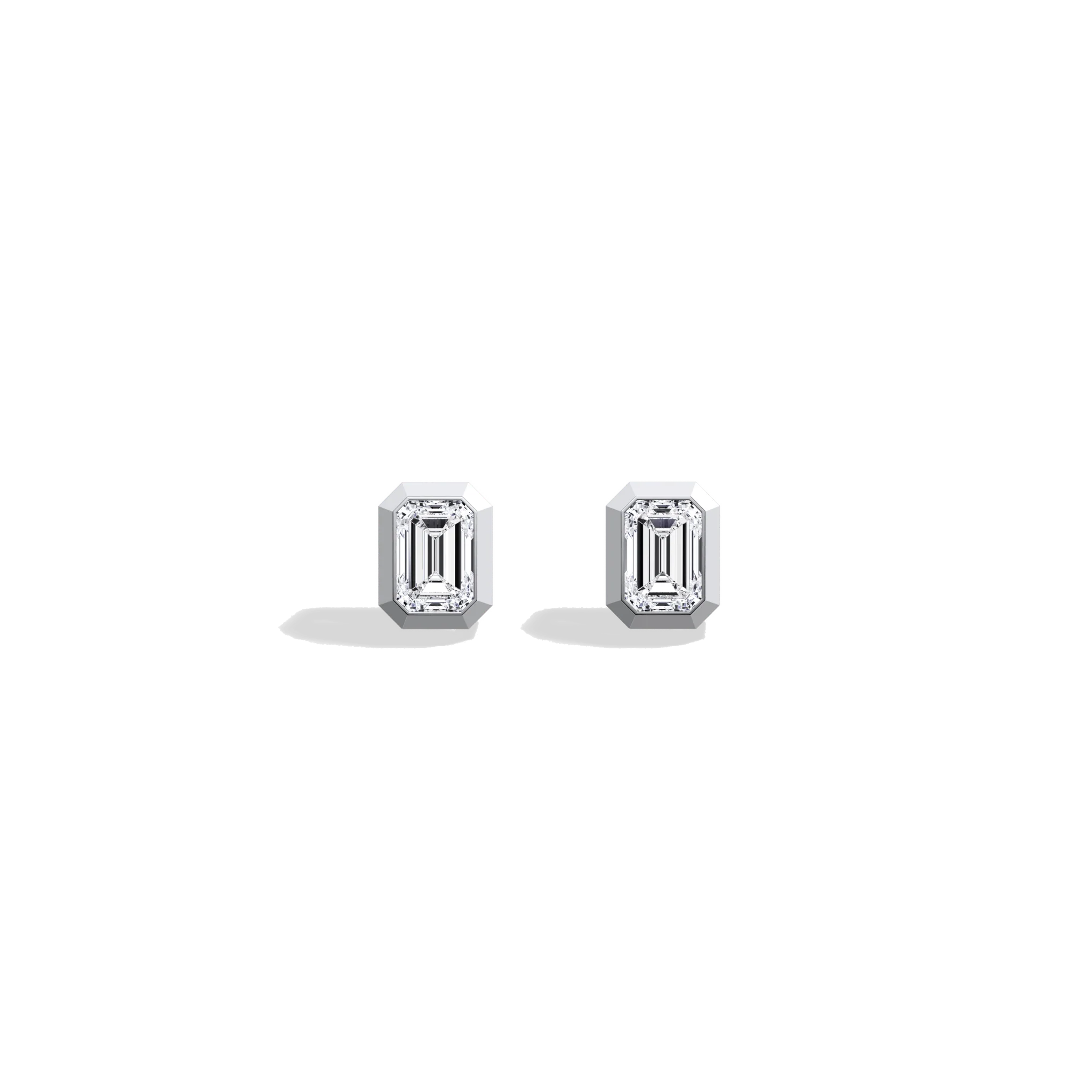 Octagon Bezel Set 2CTW Emerald Cut Solitaire Diamond Stud Earrings - Image 8