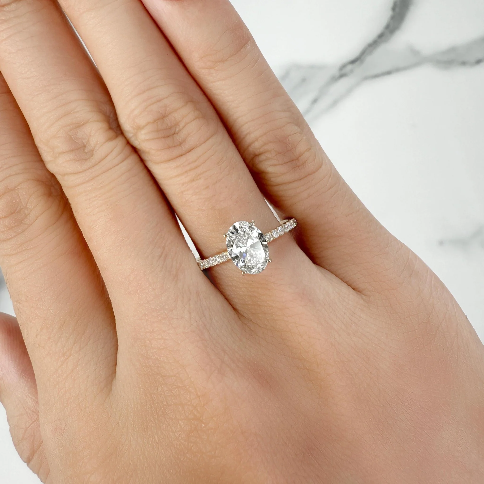 Melina丨Oval Cut Pave Solitaire 1CT Lab Grown Engagement Ring - Image 2