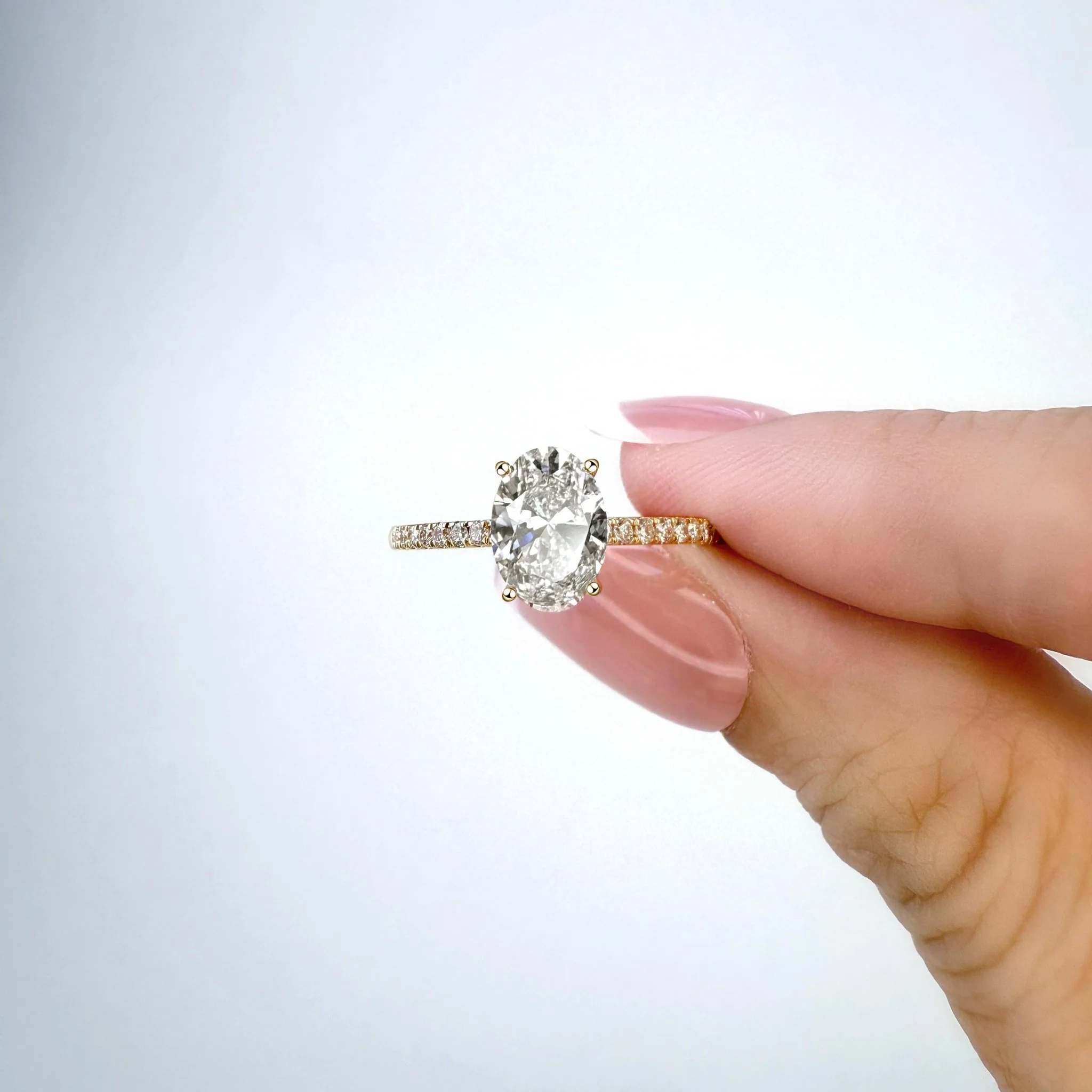 Melina丨Oval Cut Pave Solitaire 1CT Lab Grown Engagement Ring - Image 6