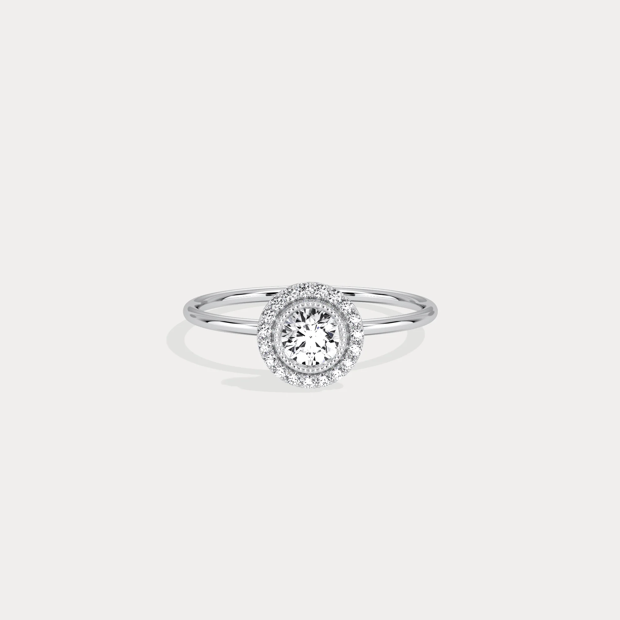 Round Lab Grown Diamond Halo Promise Ring In 14K Solid Gold/Platinum - Image 27