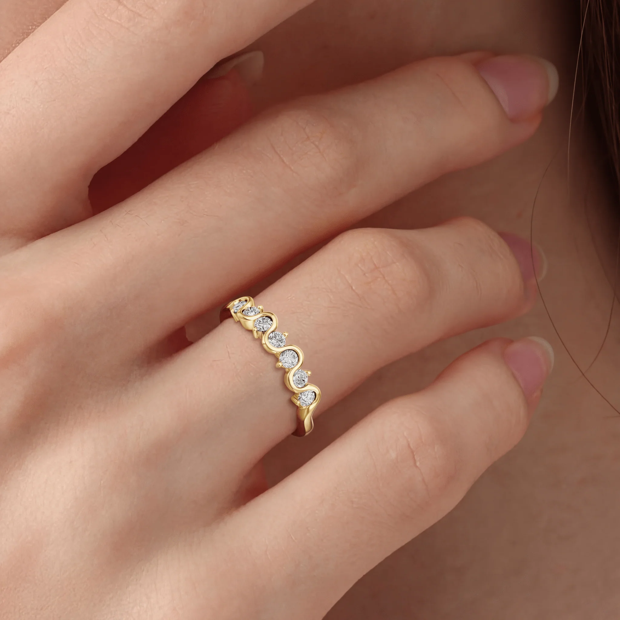 Round Lab-Grown Diamond Wave Half Eternity Ring in Sterling Silver - Image 11
