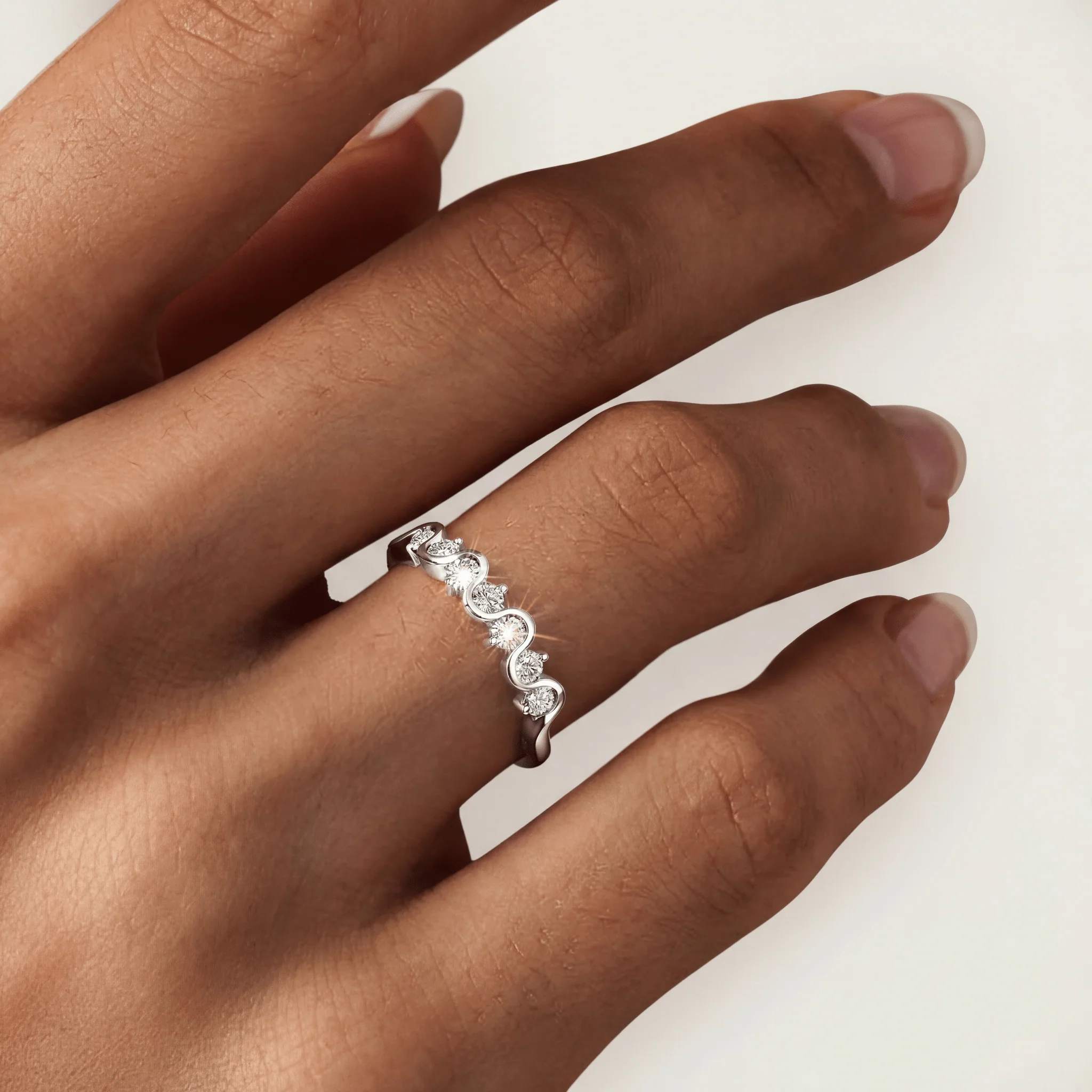 Round Lab-Grown Diamond Wave Half Eternity Ring in Sterling Silver - Image 3