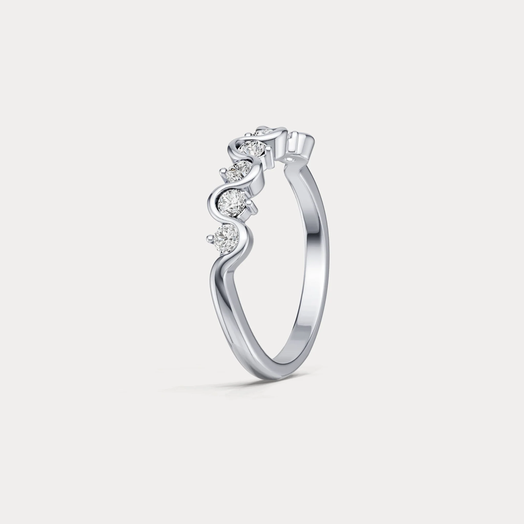 Round Lab-Grown Diamond Wave Half Eternity Ring in Sterling Silver - Image 4