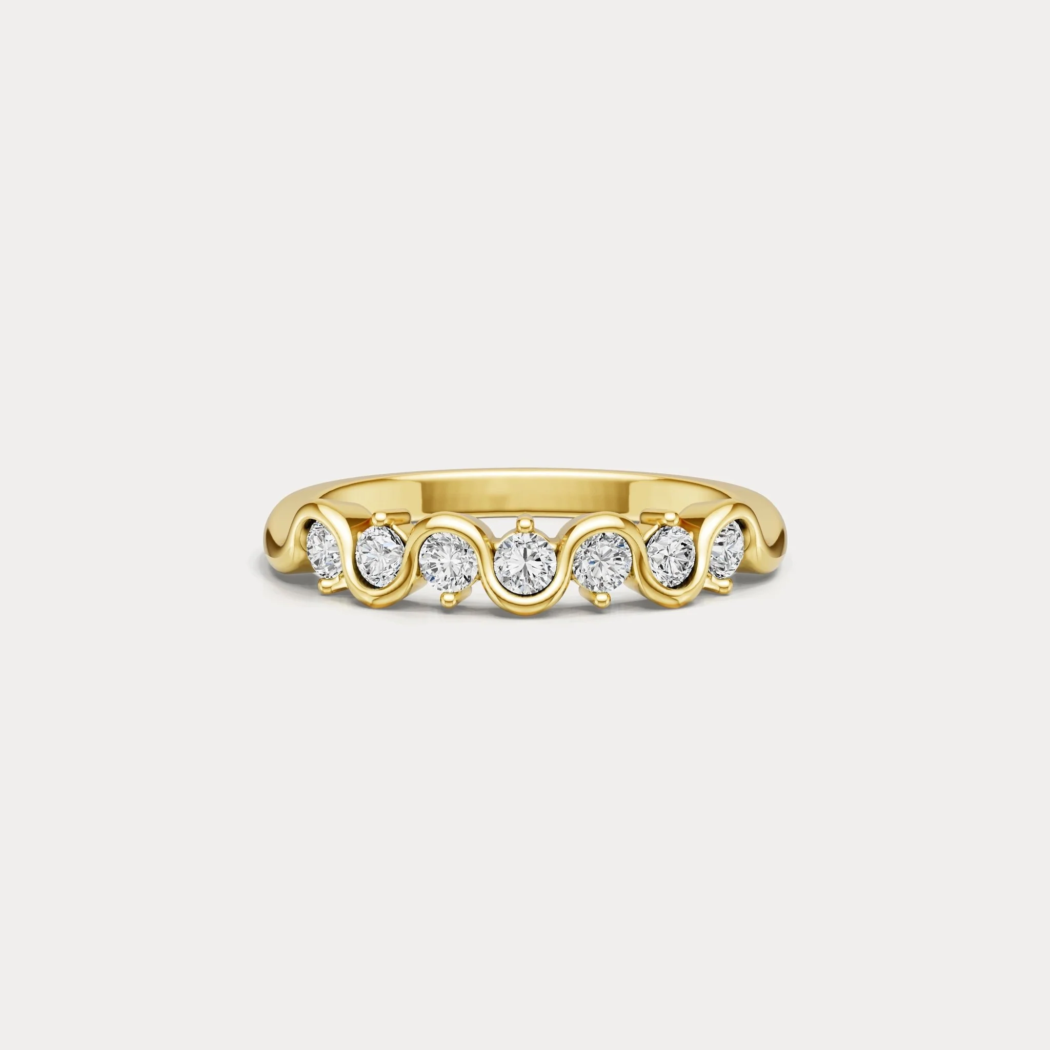 Round Lab-Grown Diamond Wave Half Eternity Ring in Sterling Silver - Image 9