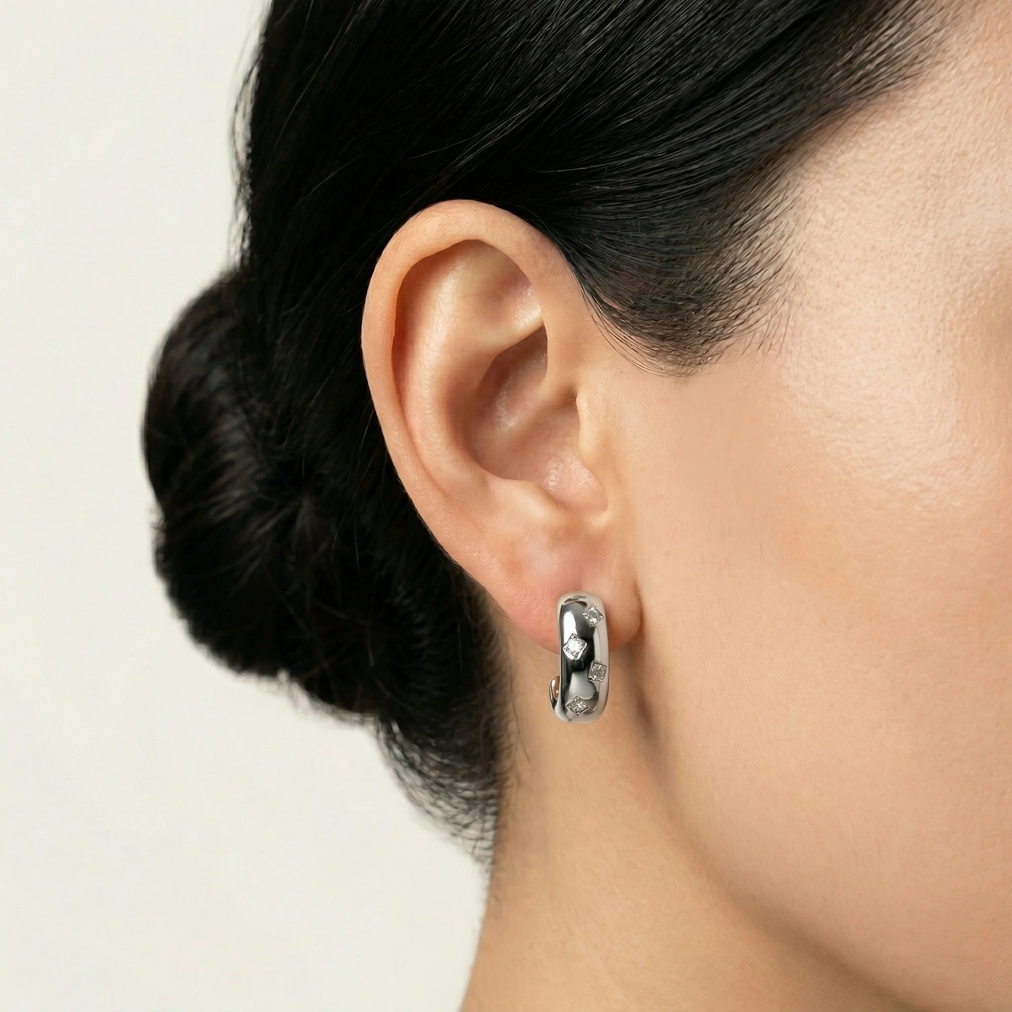 Scattered Lab-Grown Diamond Huggie Hoop Earrings in Sterling Silver - Image 2