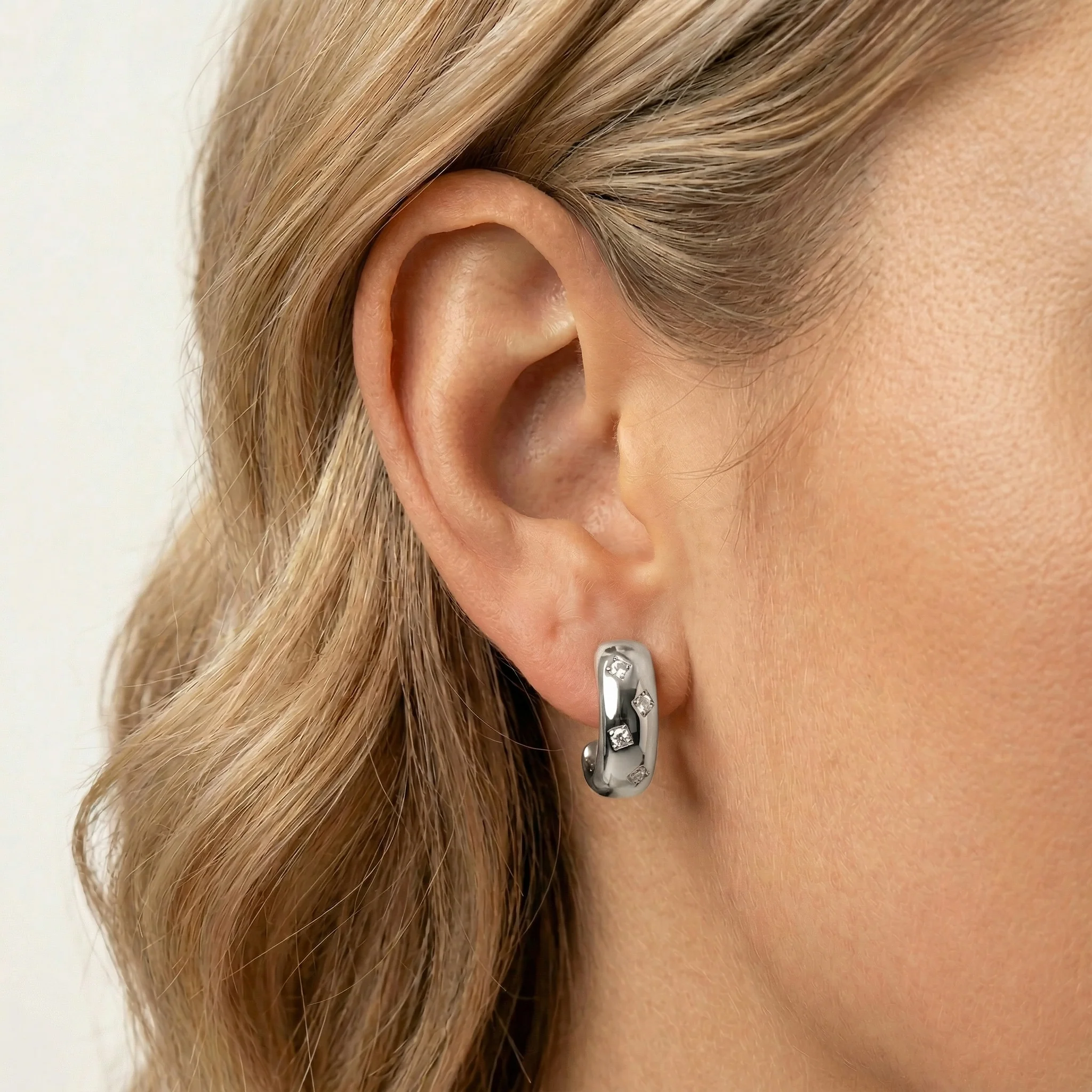Scattered Lab-Grown Diamond Huggie Hoop Earrings in Sterling Silver - Image 3