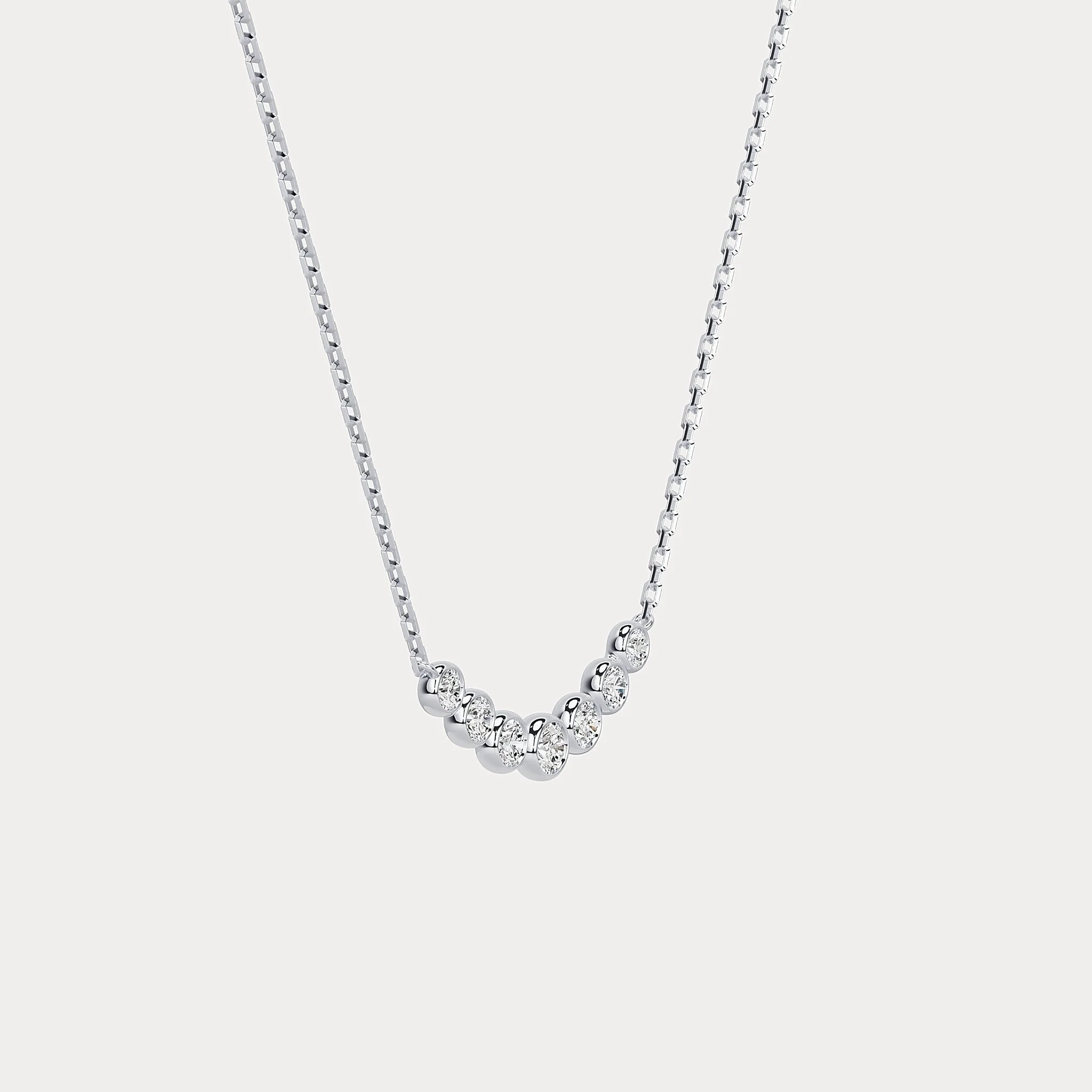 Seven-Stone Bezel-Set Lab-Grown Diamond Bar Necklace in 14K Gold/Platinum - Image 13