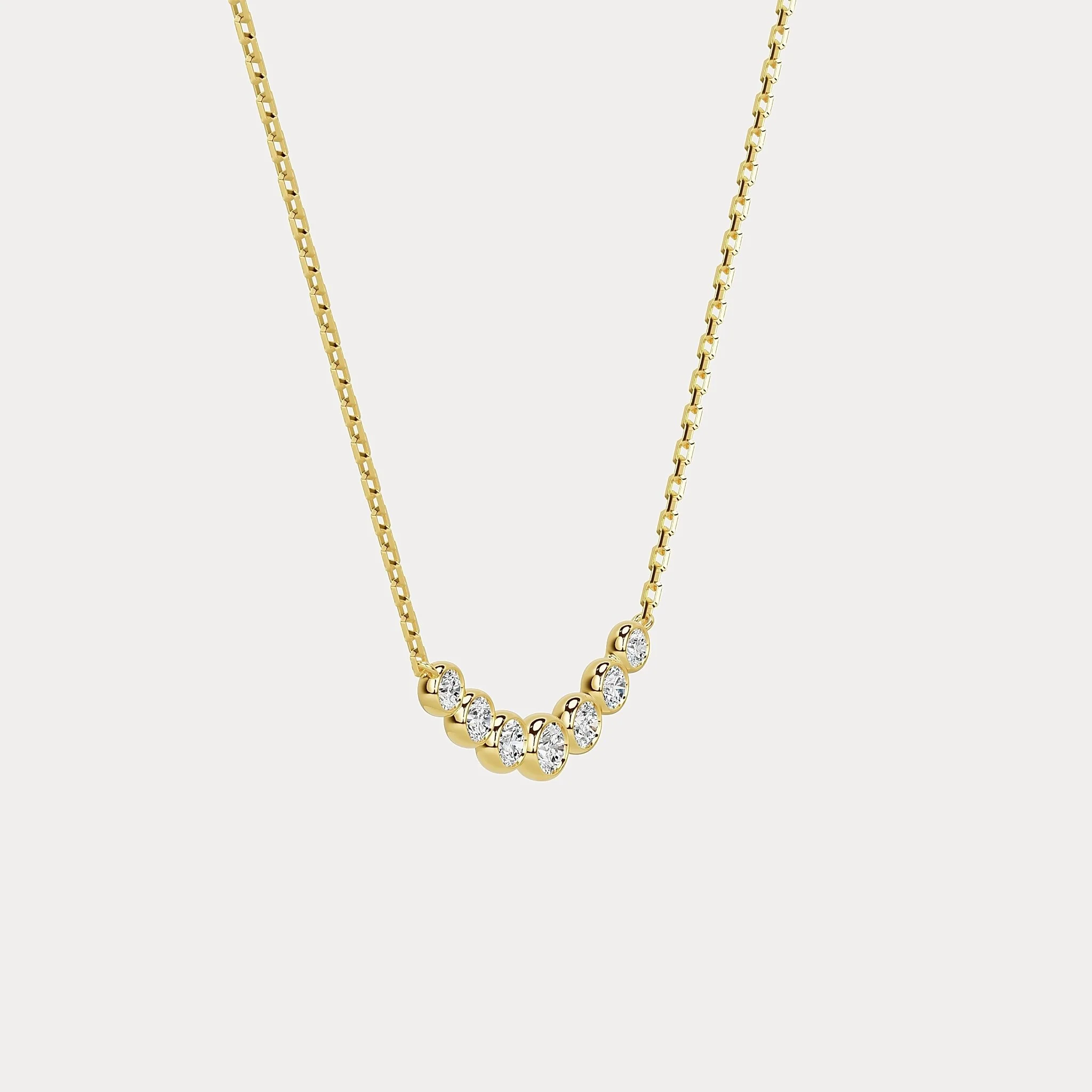 Seven-Stone Bezel-Set Lab-Grown Diamond Bar Necklace in 14K Gold/Platinum - Image 3