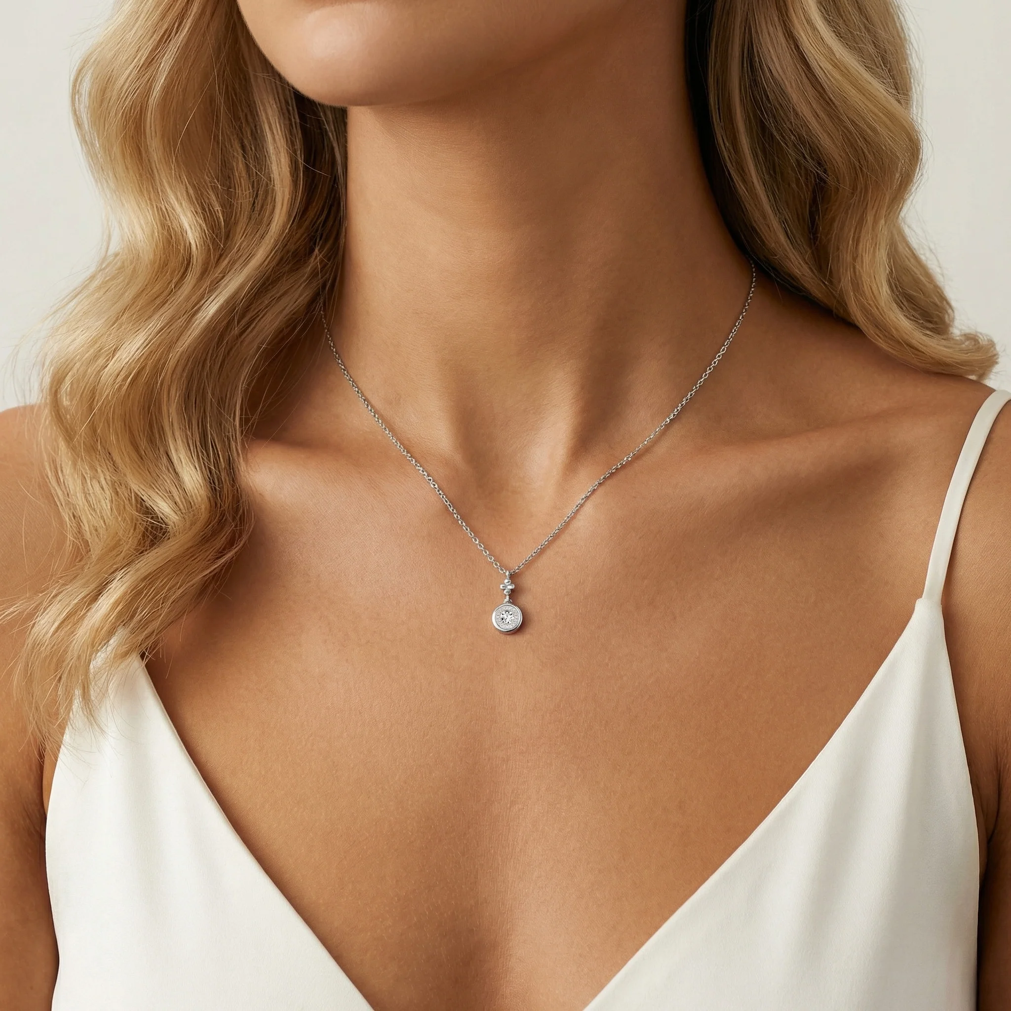 Sterling Silver Lab-Grown Diamond Bezel Pendant Necklace - Image 8