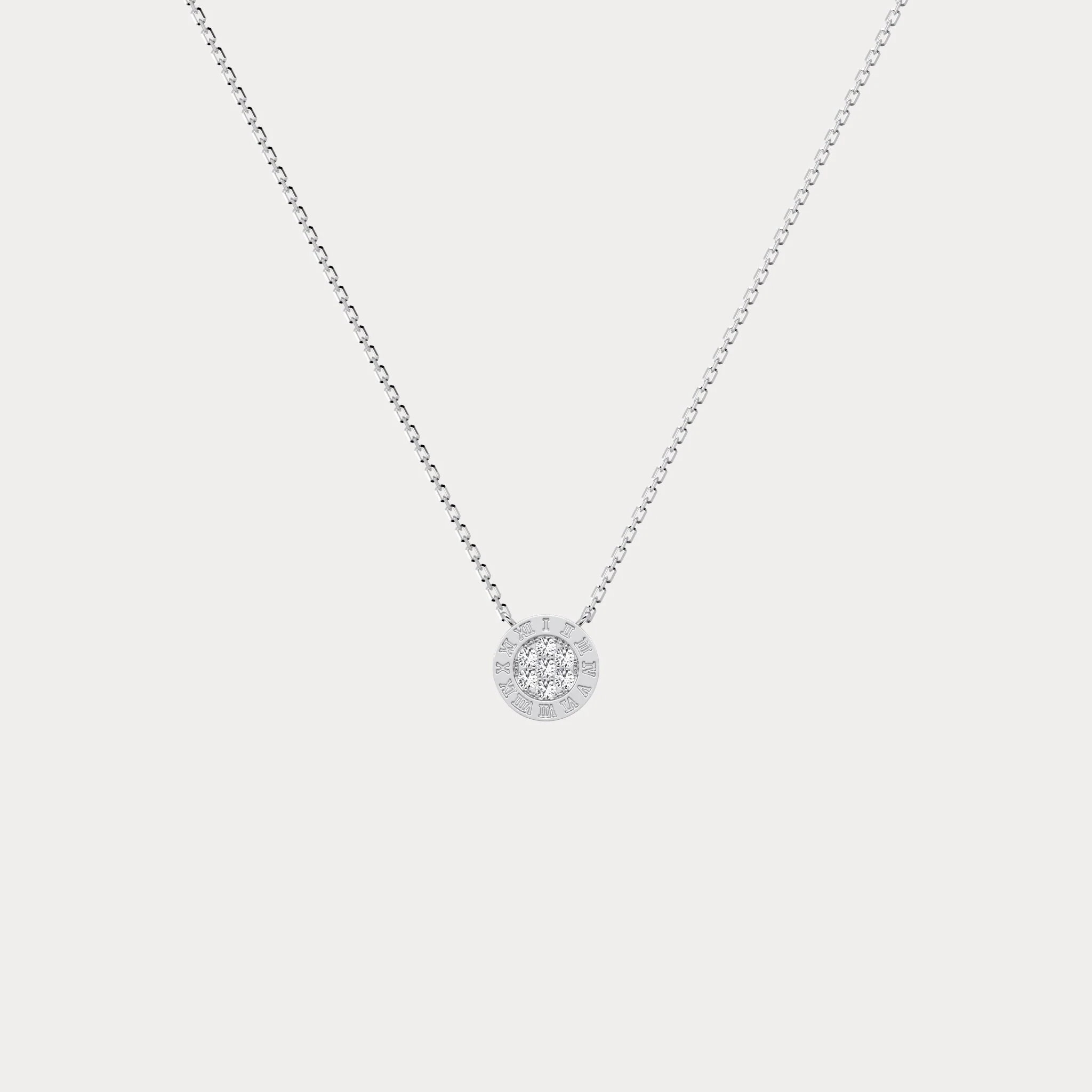 Sterling Silver Roman Numeral Disc Pendant Necklace with Pavé Lab-Grown Diamond