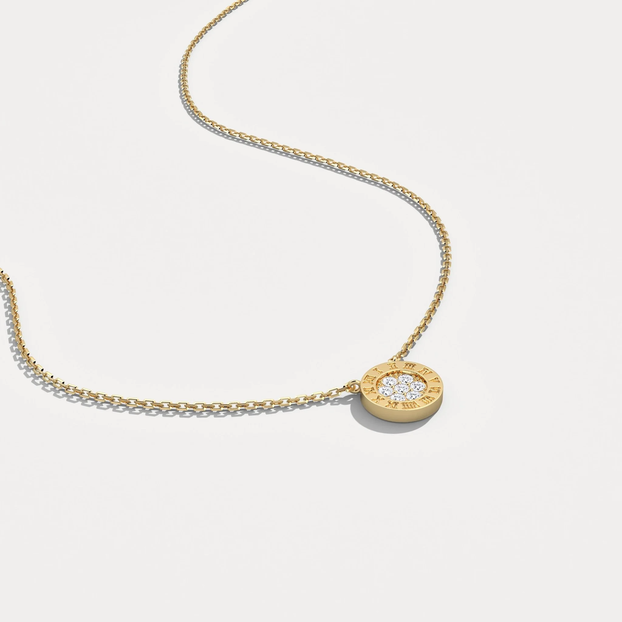 Sterling Silver Roman Numeral Disc Pendant Necklace with Pavé Lab-Grown Diamond - Image 10