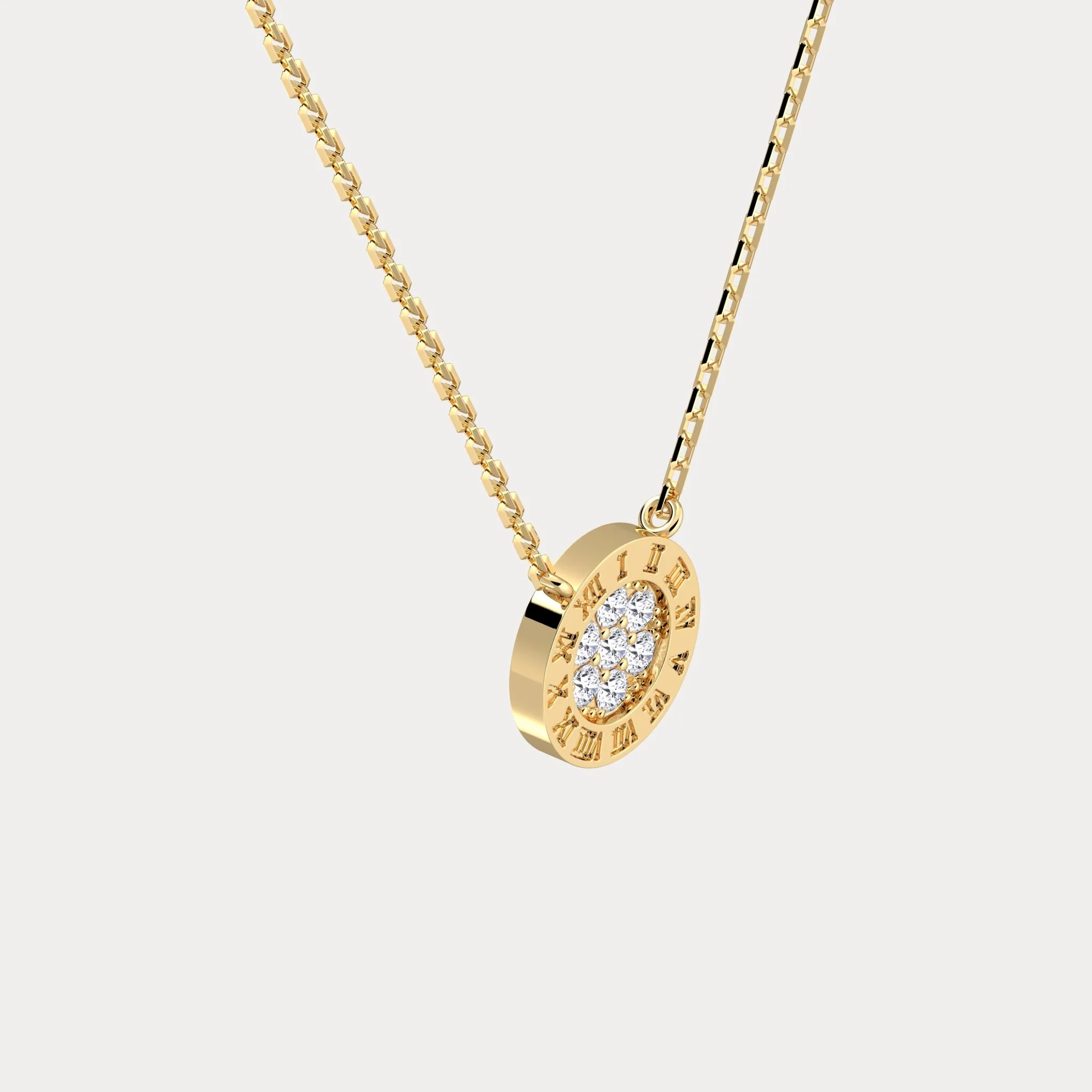 Sterling Silver Roman Numeral Disc Pendant Necklace with Pavé Lab-Grown Diamond - Image 11