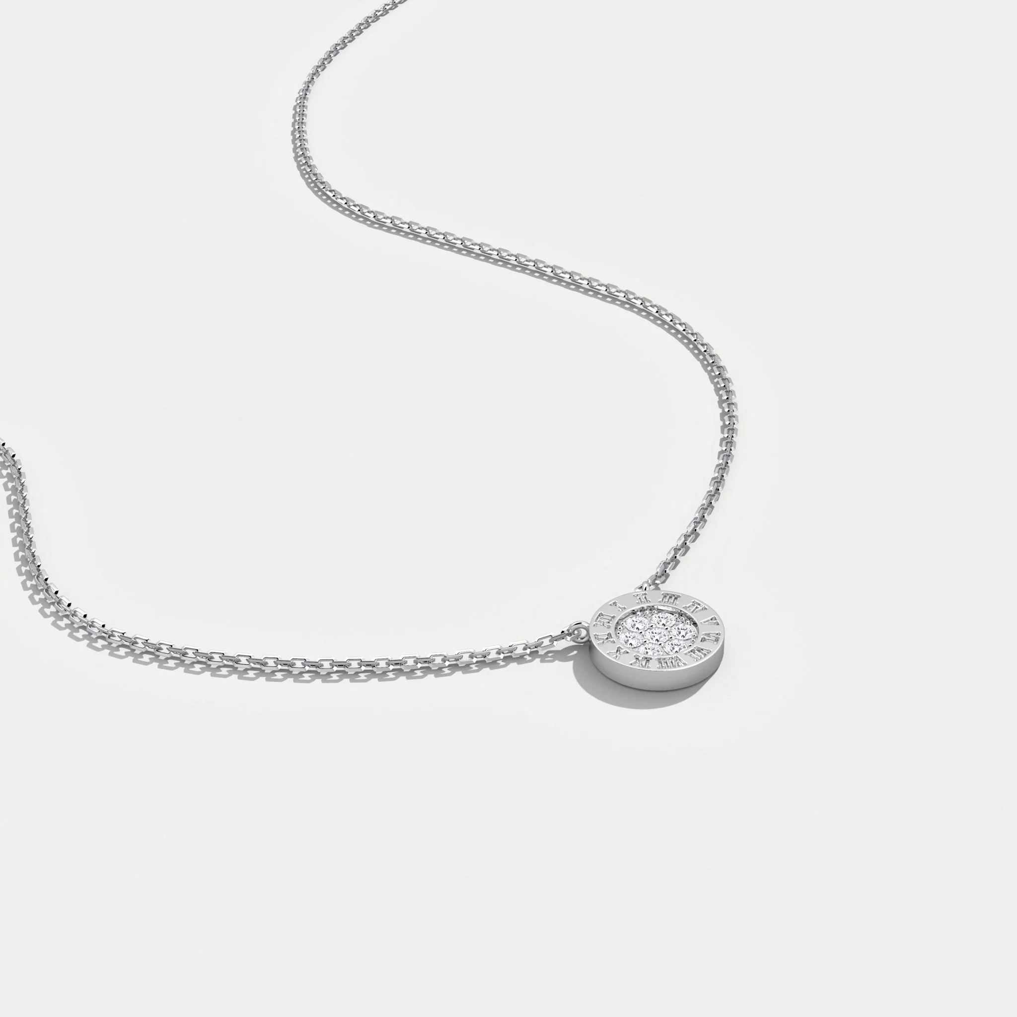 Sterling Silver Roman Numeral Disc Pendant Necklace with Pavé Lab-Grown Diamond - Image 4