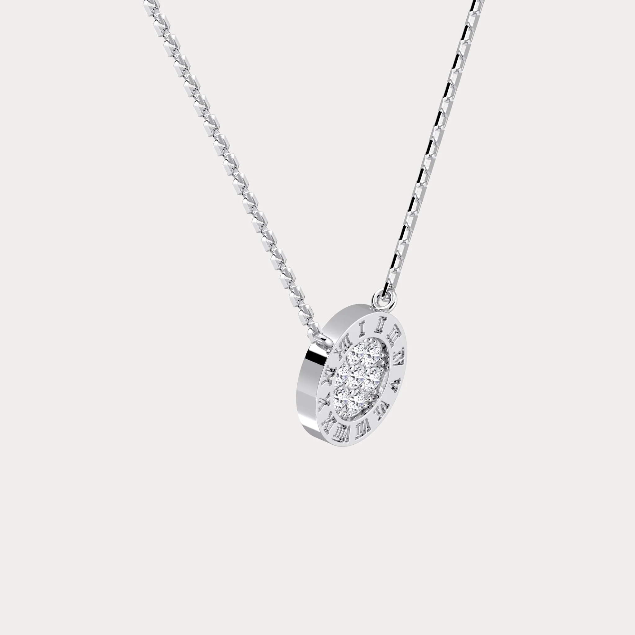 Sterling Silver Roman Numeral Disc Pendant Necklace with Pavé Lab-Grown Diamond - Image 5