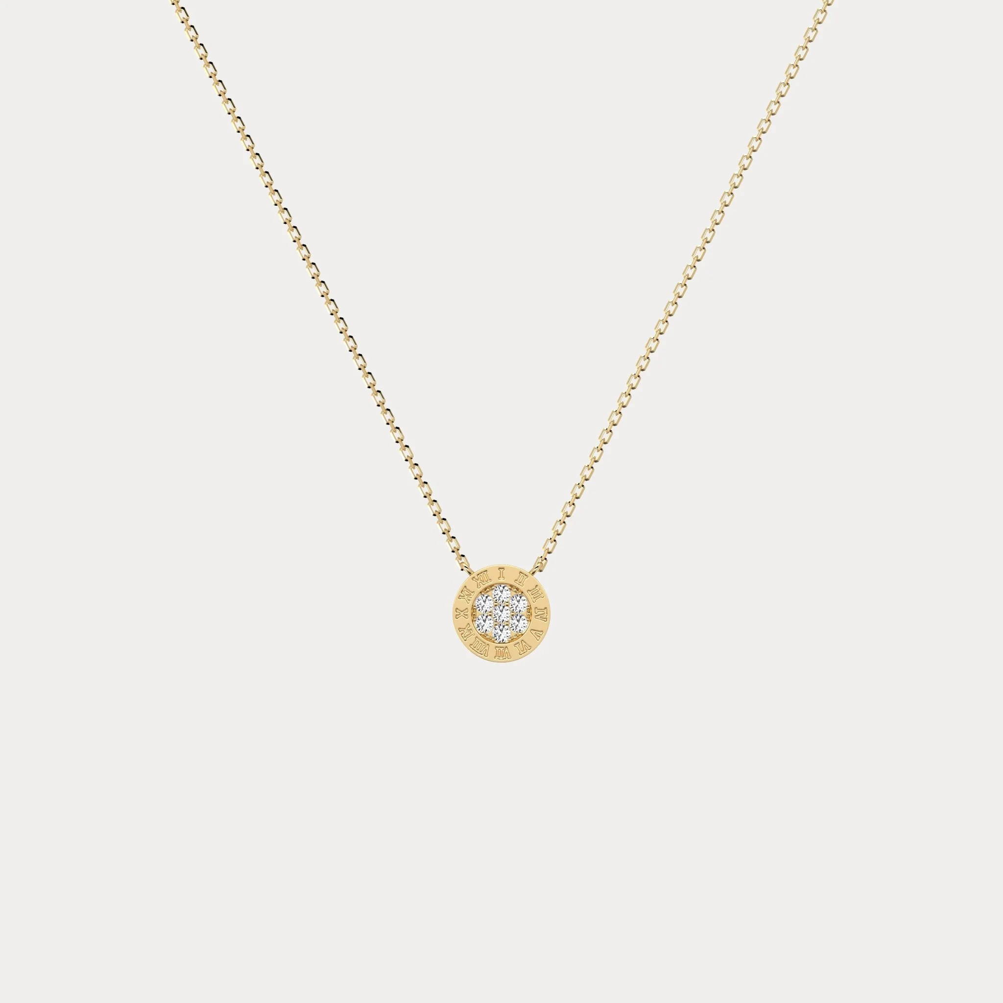 Sterling Silver Roman Numeral Disc Pendant Necklace with Pavé Lab-Grown Diamond - Image 7