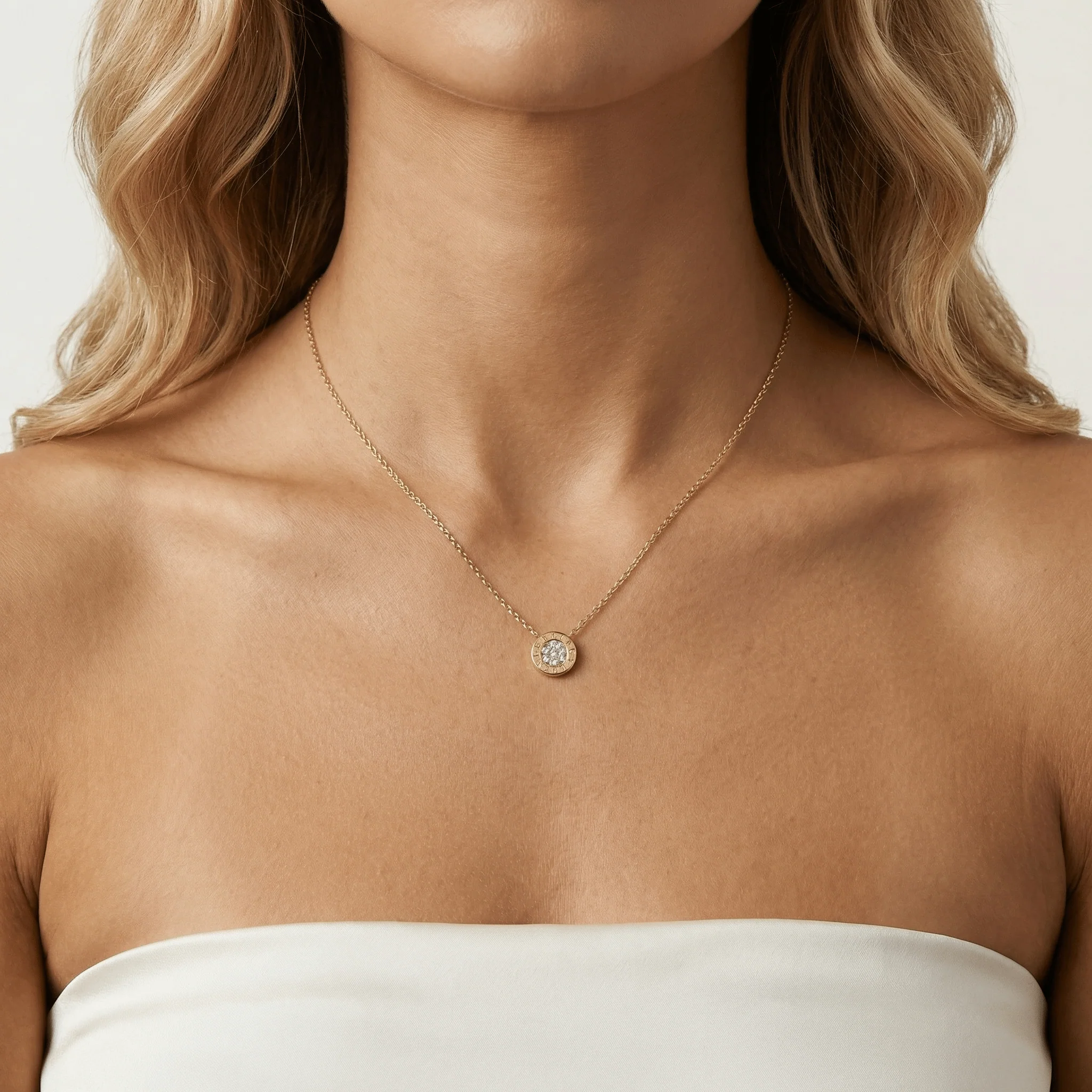 Sterling Silver Roman Numeral Disc Pendant Necklace with Pavé Lab-Grown Diamond - Image 9
