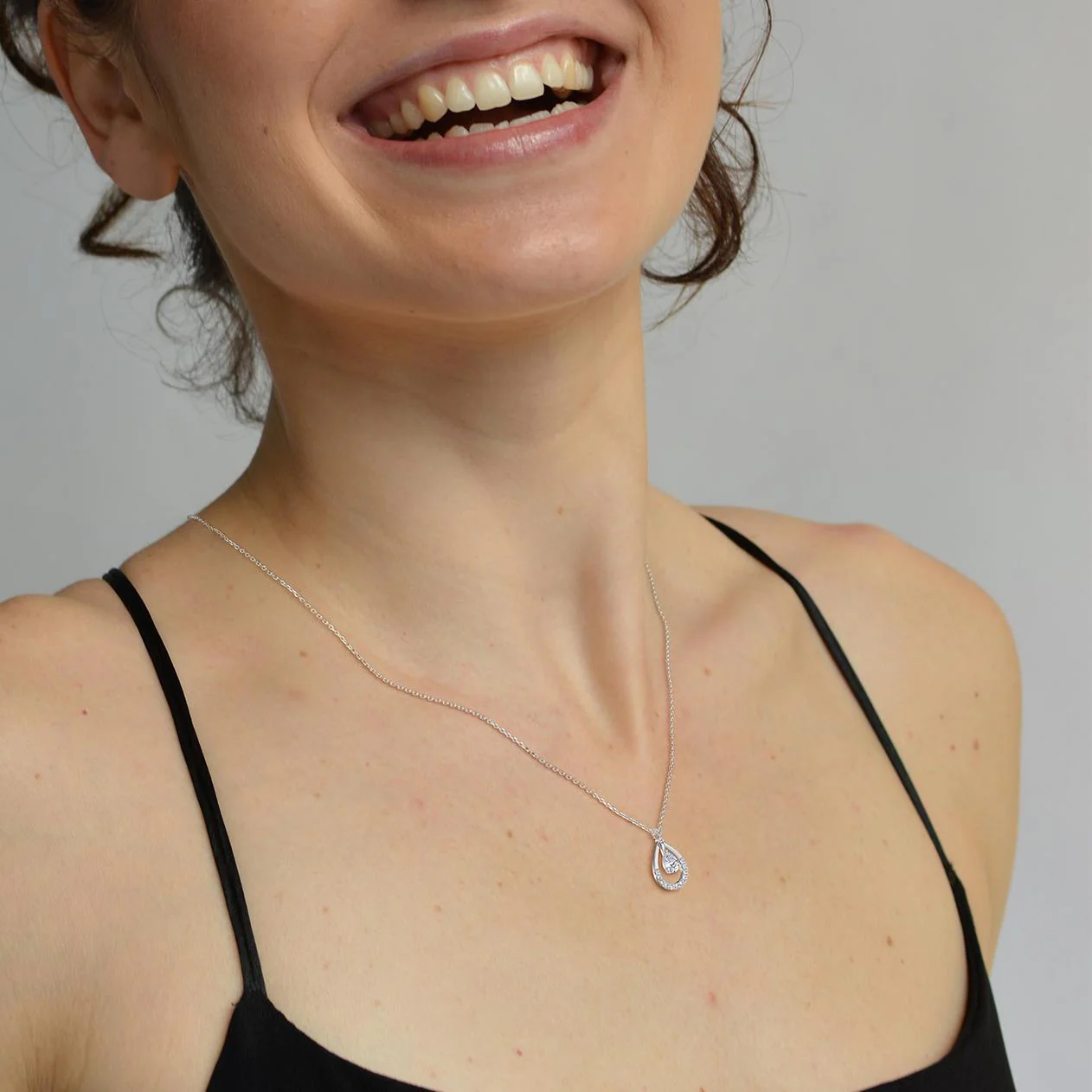 Teardrop Lab Diamond Pendant Necklace In 14K Solid Gold/Platinum - Image 10
