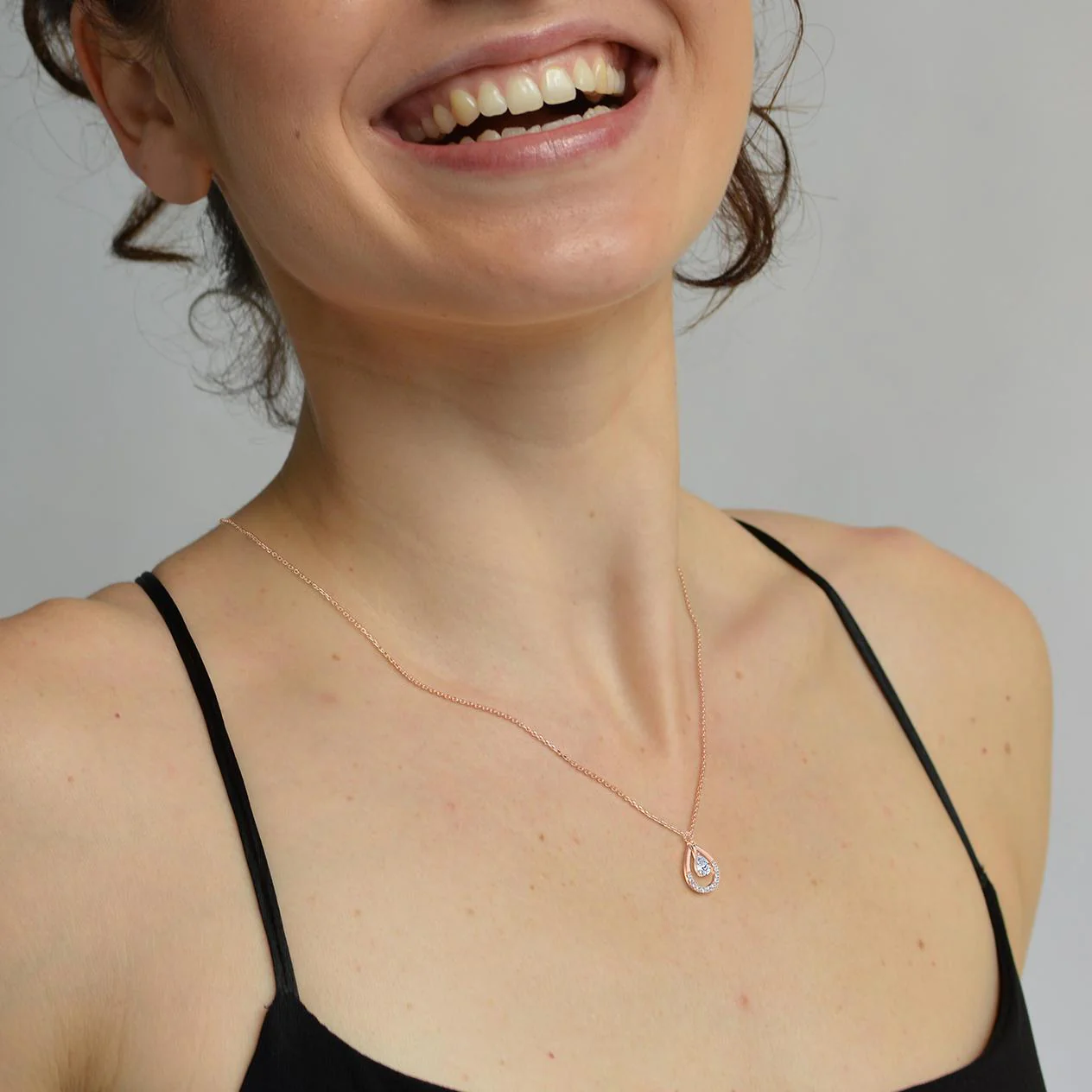Teardrop Lab Diamond Pendant Necklace In 14K Solid Gold/Platinum - Image 17