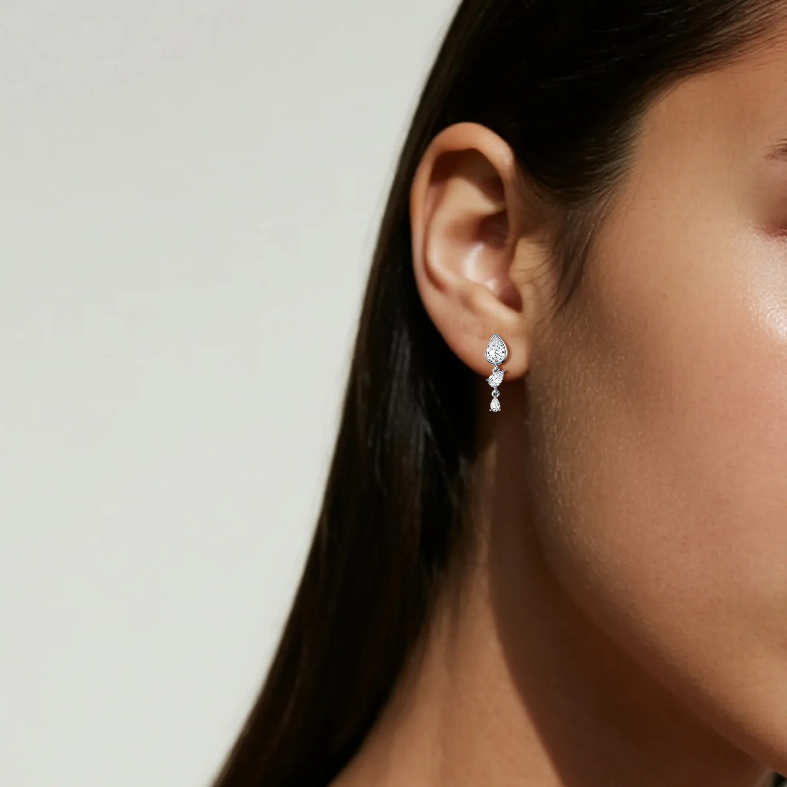 Triple Pear Lab-Grown Diamond Drop Earrings in 14K Solid Gold/Platinum - Image 9