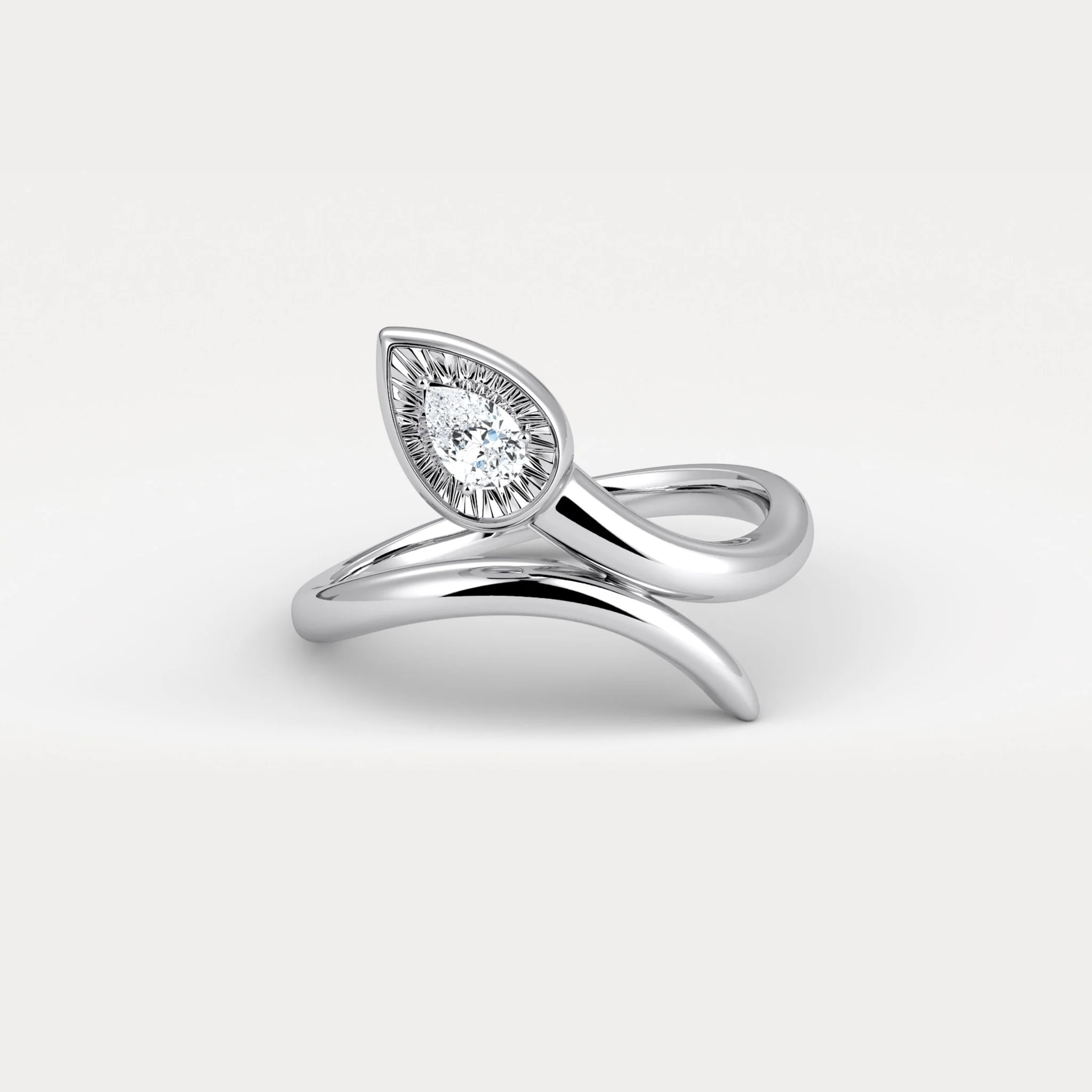 Wave Bezel Pear Diamond Ring in Sterling Silver - Image 7