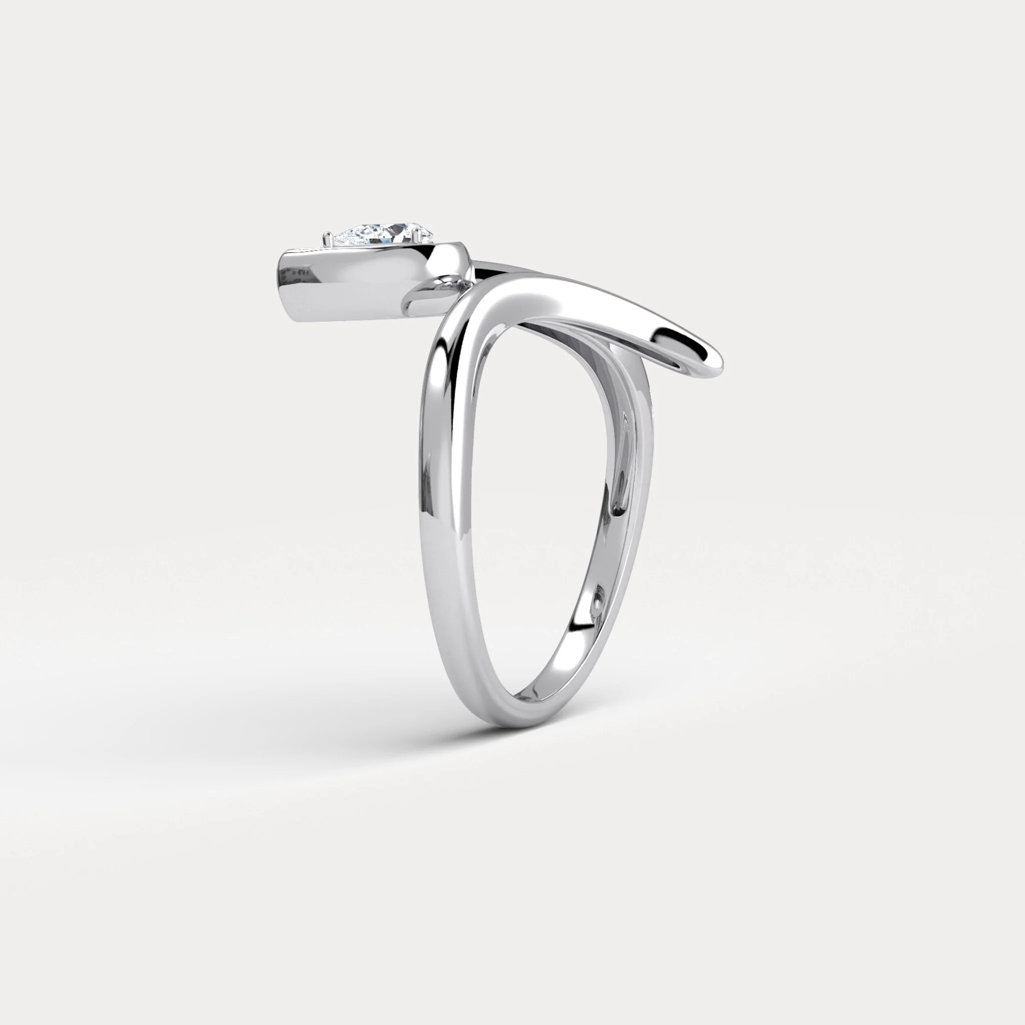 Wave Bezel Pear Diamond Ring in Sterling Silver - Image 8