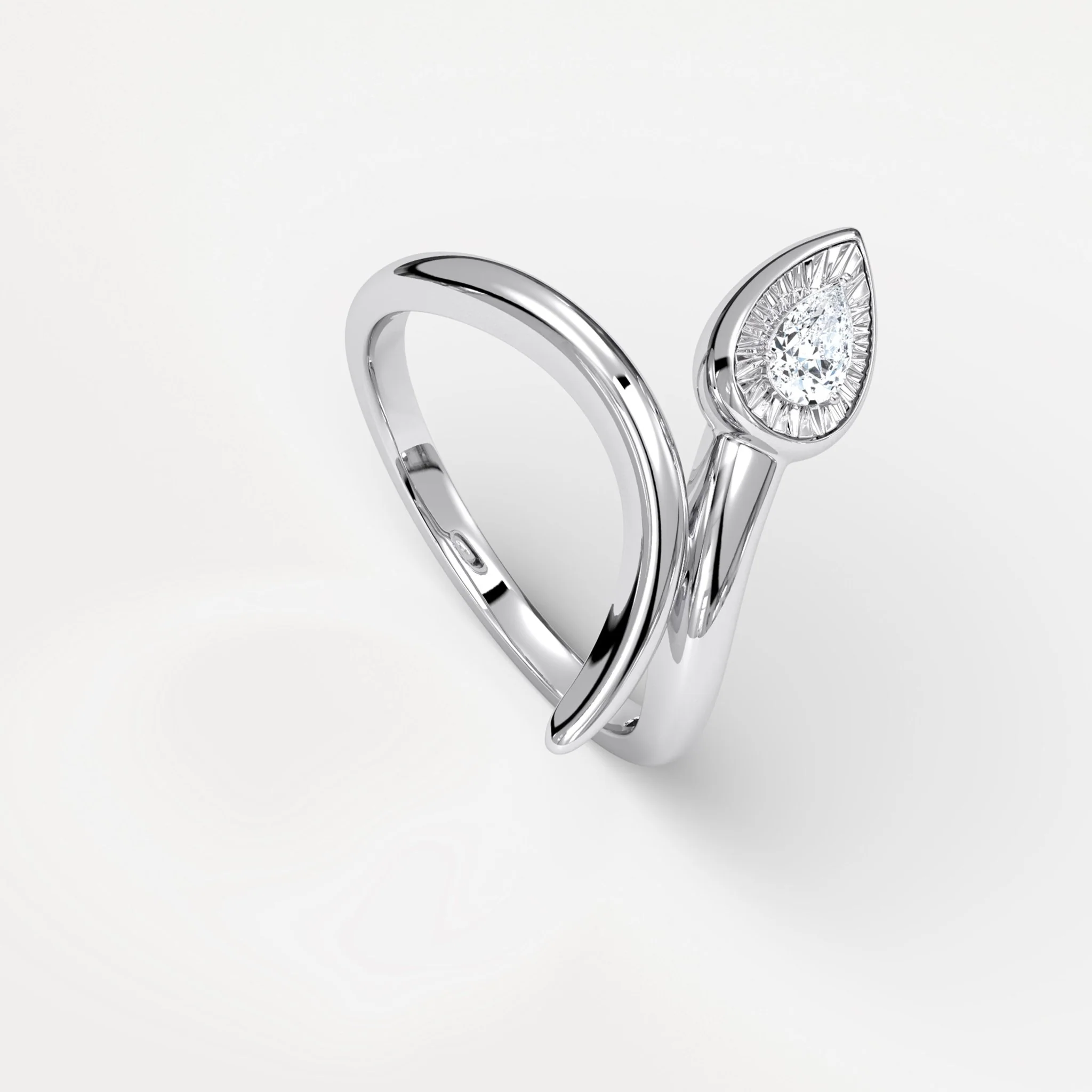 Wave Bezel Pear Diamond Ring in Sterling Silver - Image 9